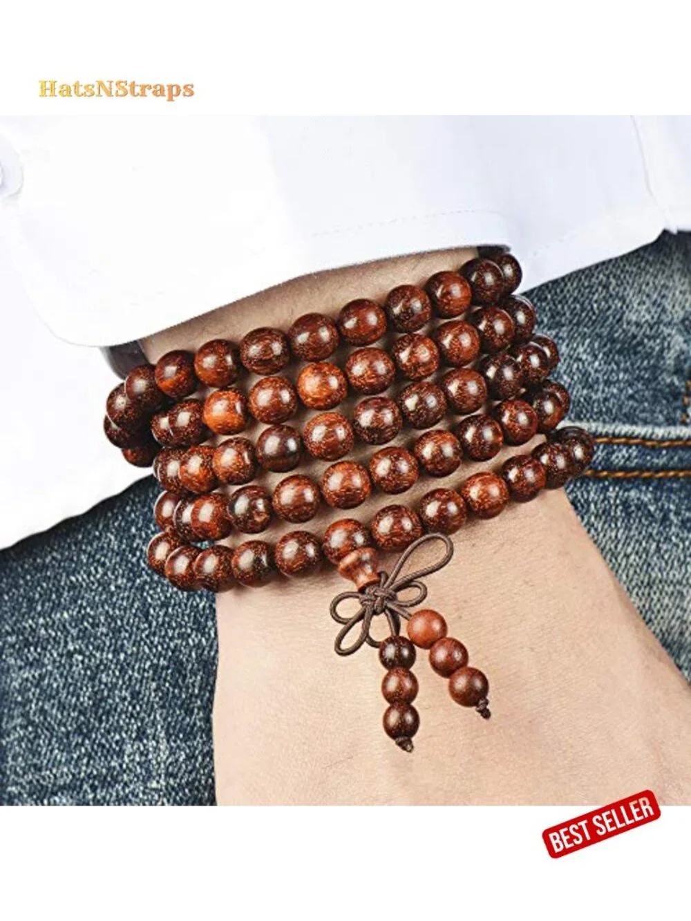 108 Bead Mala Bracelet Meditation Sandalwood Wood Beads 8mm Elastic